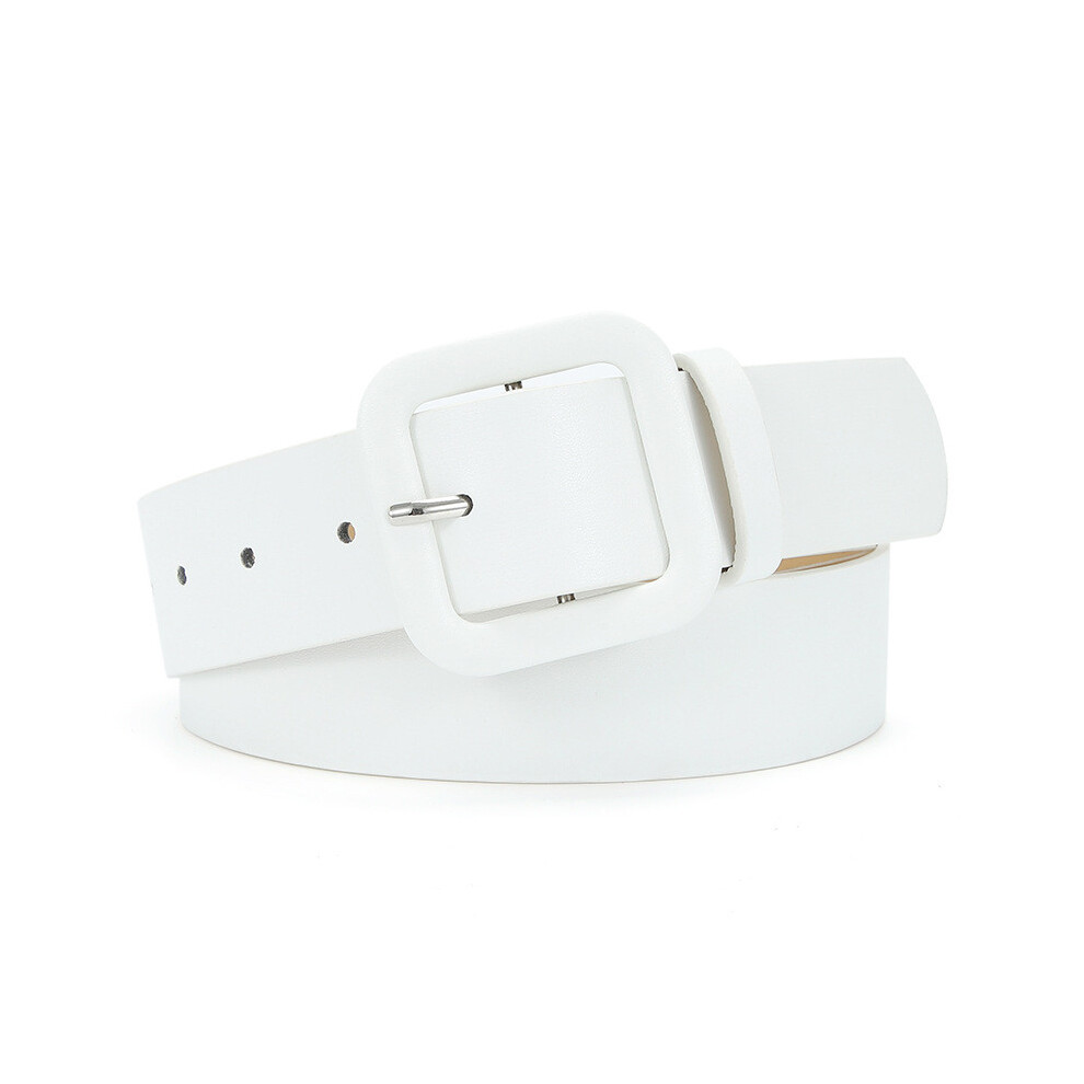 (White) Leather Stylish Pu Womens Belt With Square Buckle Available In Assorted Candy Colors