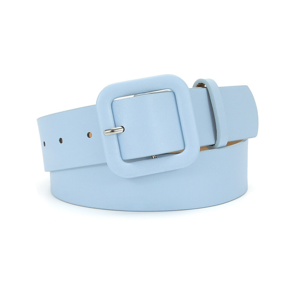 (Sky Blue) Leather Stylish Pu Womens Belt With Square Buckle Available In Assorted Candy Colors