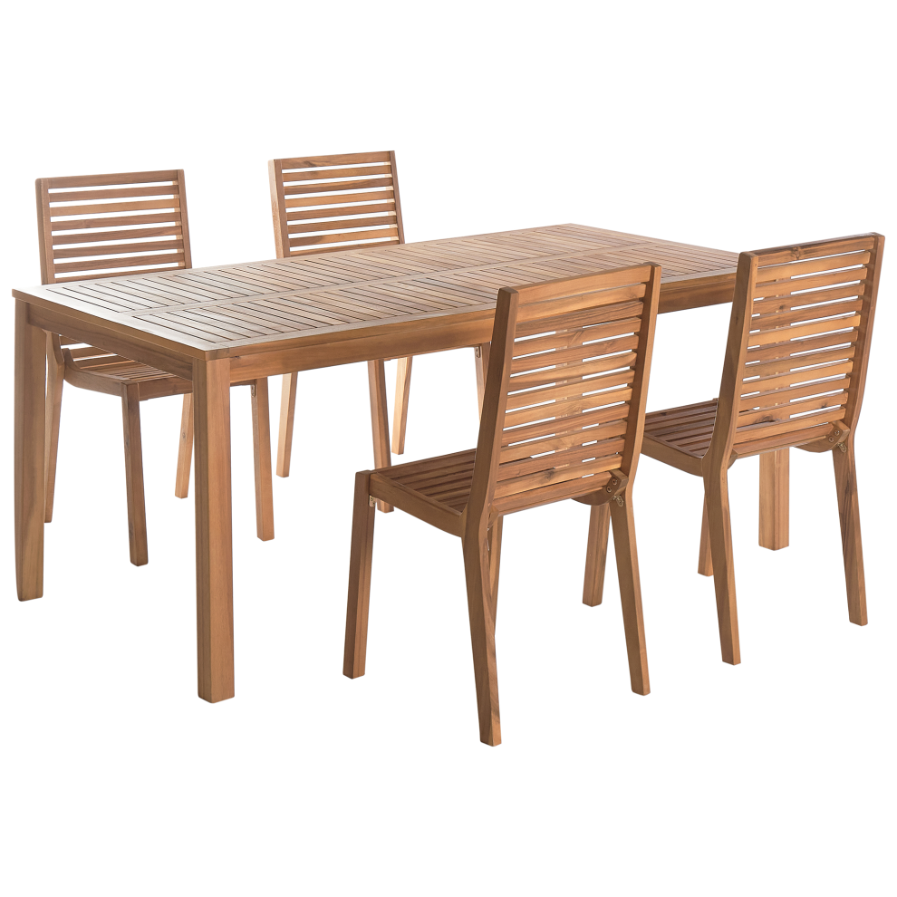 Garden Dining Set 4 Seater OMBRIANO Certified Acacia Wood Light Brown