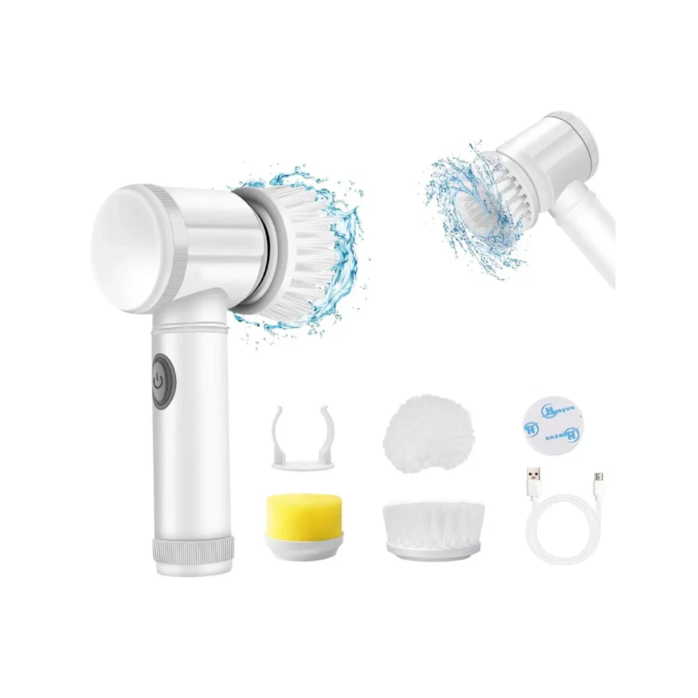 5-in-1 Electric Spin Scrubber: 360 Rotation, USB Rechargeable, IPX7 Waterproof, Includes 5 Brush Heads