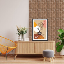 (Matte Wooden, Set of 6) Decorative 3D Wall Panels (50cm x 50cm) Square Grid Lattice Design PVC Cladding Panel