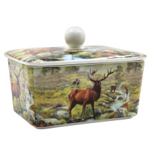 Stag Butter Dish Fine China Multi Color Rustic Nature Design for Table Serving