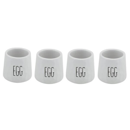 Dimples Egg Cup Set of 4 Ceramic White with Black Writing Dishwasher Safe