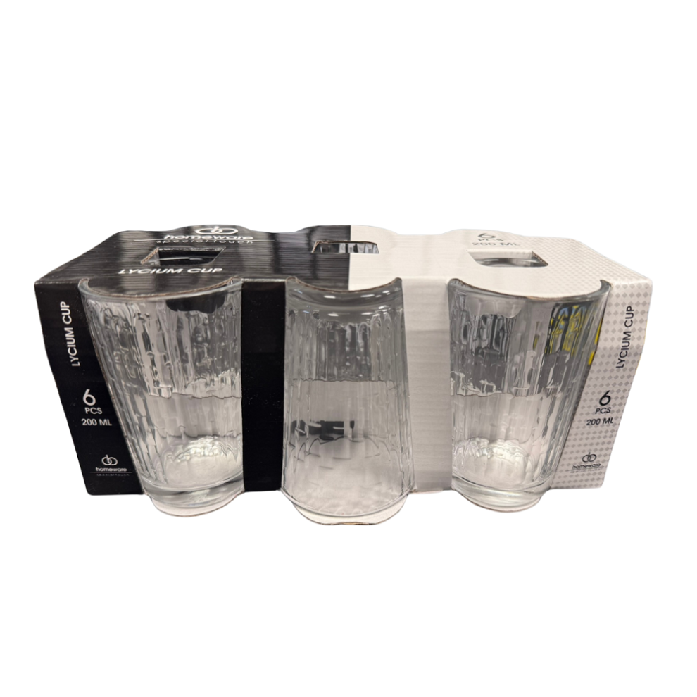 Edco Set Of 6 Drinking Glasses 200Ml Clear Glass Tumblers For Water Juice Soda