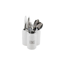 Dimples Cutlery Holder Set of 3 Ceramic with a Handle White Kitchen Organizer