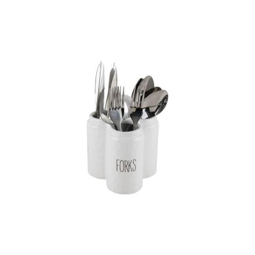 Dimples Cutlery Holder Set of 3 Ceramic with a Handle White Kitchen Organizer