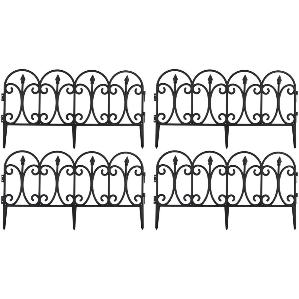 Garden Fence Set of 4 Panels Black Plastic Weatherproof Outdoor Border Edging
