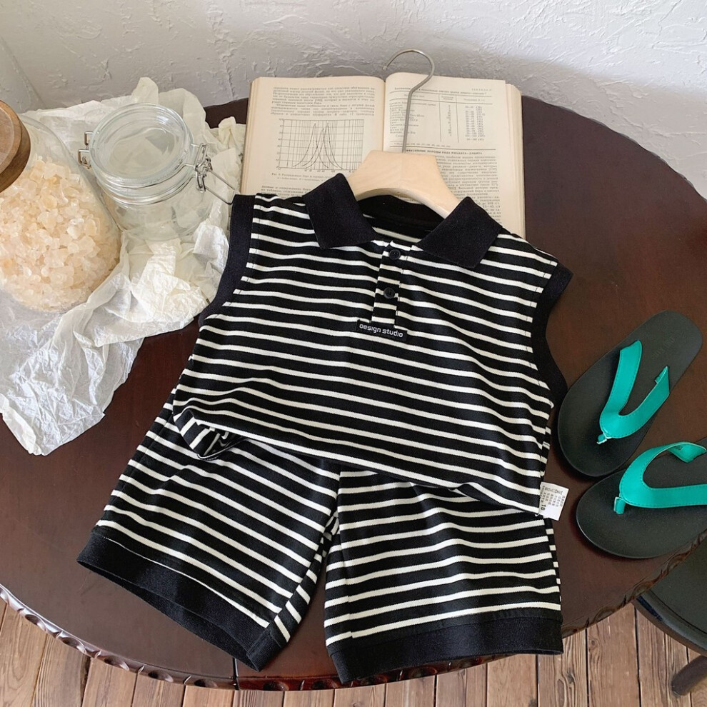 (StyleA) Two Summer Playful Piece Set For Kids Soft Striped Polo Shirt And Fun Shorts-image-OPC-PGW7C56-NEW