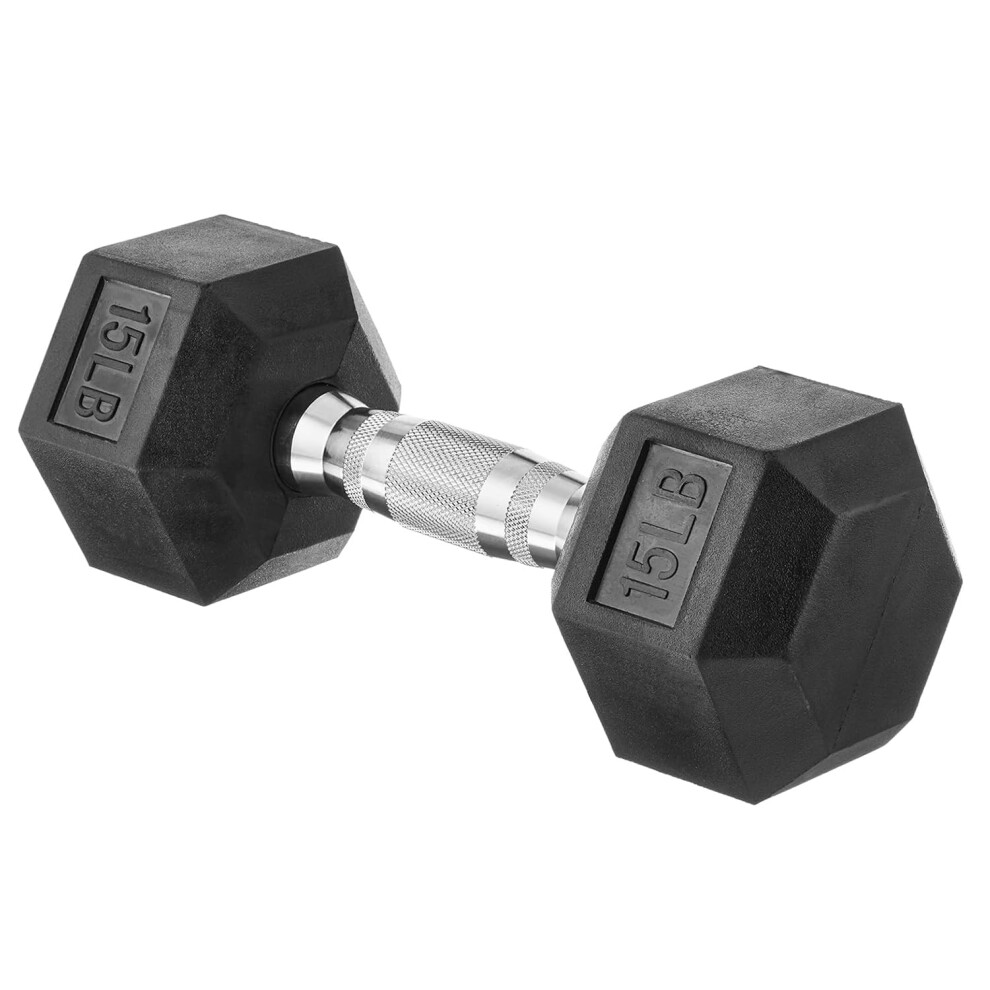 Amazon Basics Rubber Hex Dumbbell Hand Weight 15 Pounds Single