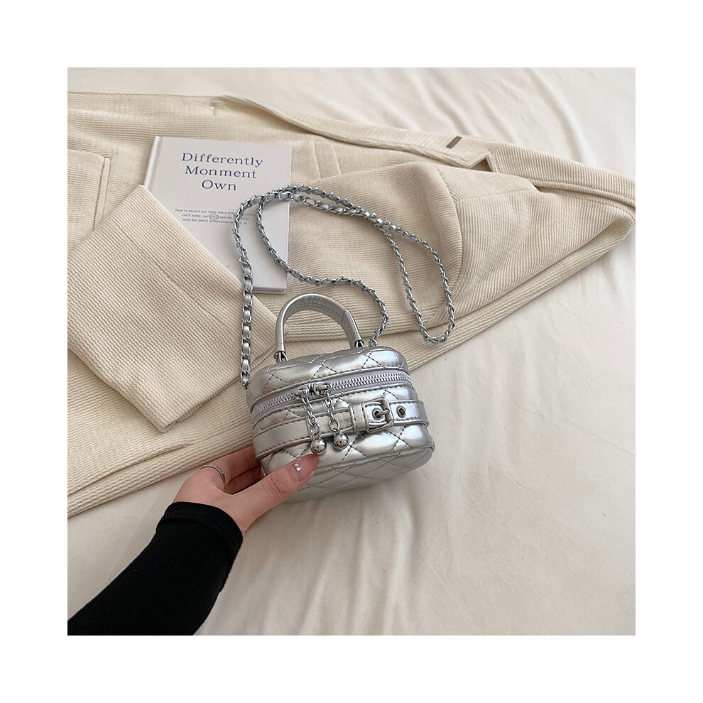 (Silver) Small Pu Stylish Leather Handbag For Women Modern Chic Soft Bag Shoulder-image-OPC-PGW7P6Q-NEW