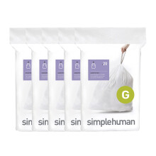 simplehuman Code G 100 Count Genuine Custom Fit Liners Drawstring Trash Bags in Dispenser Packs 30 Liter / 8 Gallon White