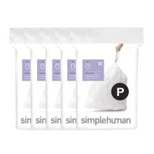 simplehuman Code P 100 Count Genuine Custom Fit Liners Drawstring Trash Bags in Dispenser Packs 50-60 Liter / 13-16 Gallon White