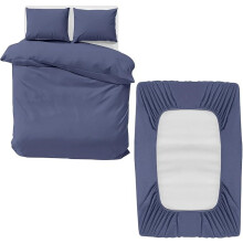 (Washed Blue, Single Size Set) 4PC Dyed Duvet Cover Bedding Set with Fitted Sheet