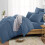 (Washed Blue, King Size Set) 4PC Dyed Duvet Cover Bedding Set with Fitted Sheet 1