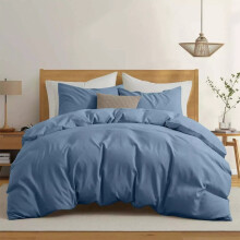 (Washed Blue, Super King Size Set) 4PC Dyed Duvet Cover Bedding Set with Fitted Sheet