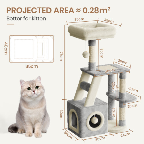 (Light Grey/Beige-107CM) Grey Cat Tree With Doors, Hammock, Scratching Post-53/70/107/162/131CM 2