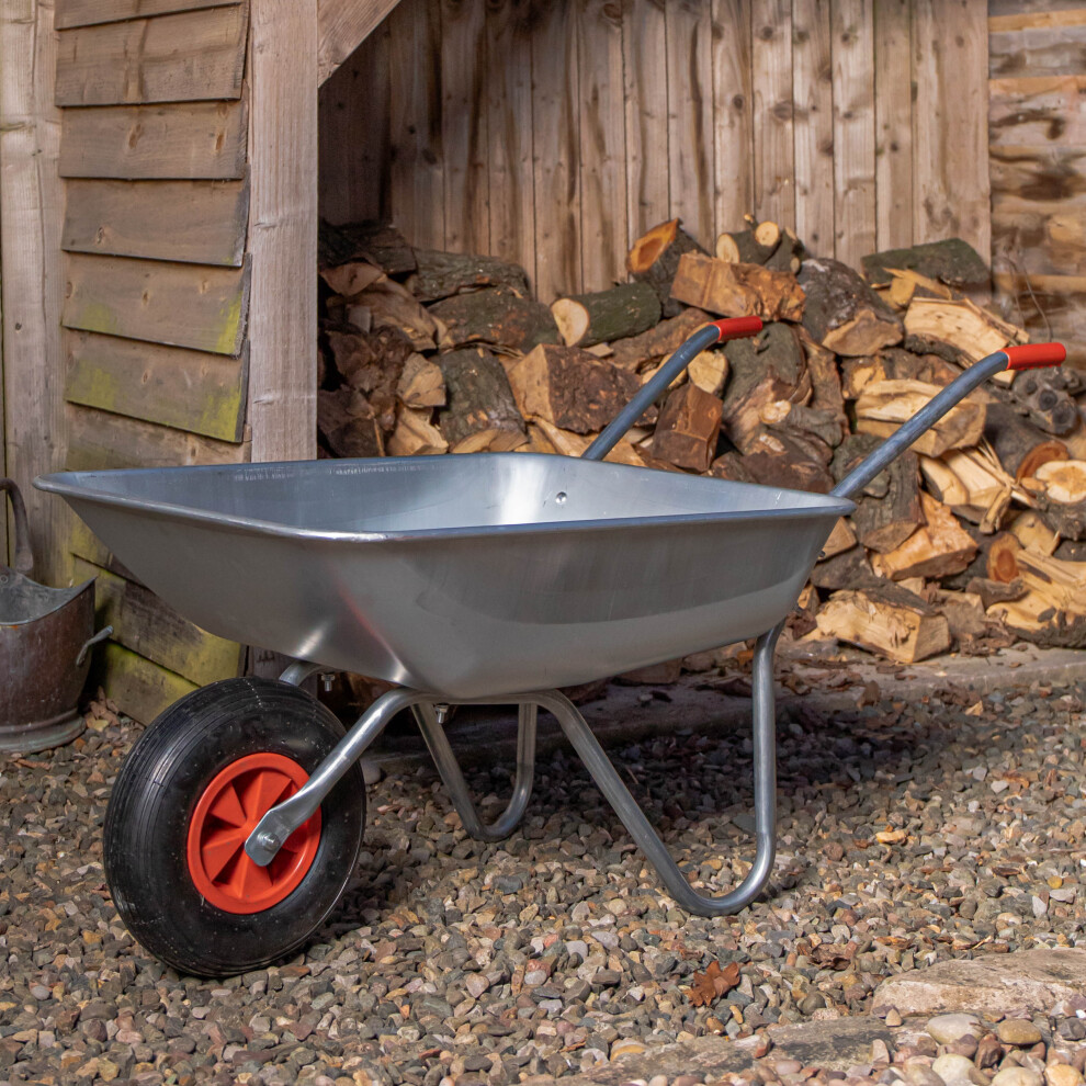 65 Litre 60kg Capacity Galvanised Metal Garden Wheelbarrow Pneumatic Tyre