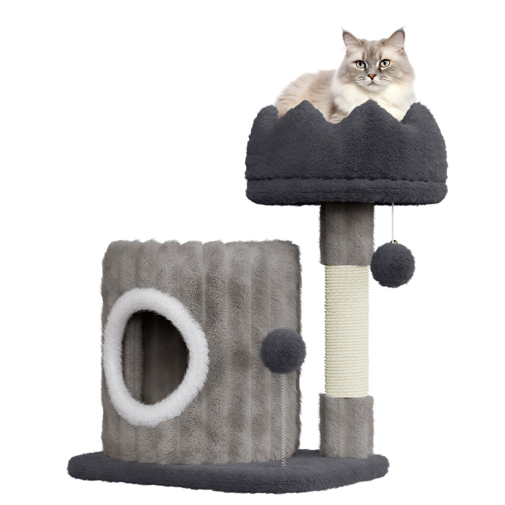 (Light Grey-53CM) Grey Cat Tree With Doors, Hammock, Scratching Post-53/70/107/162/131CM
