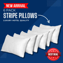 (Pack of 6) Hotel Quality Stripe Pillows Standard Size - 2, 4 & 6 Pack Bounce Back, Non-Allergenic, Soft & Supportive Bedding