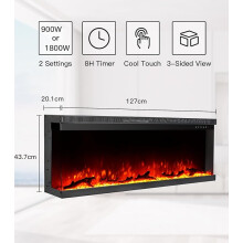 (44cm H x 127cm W x 20cm D) M.C.Haus 3-Sided Stereo Electric Fireplace Heating