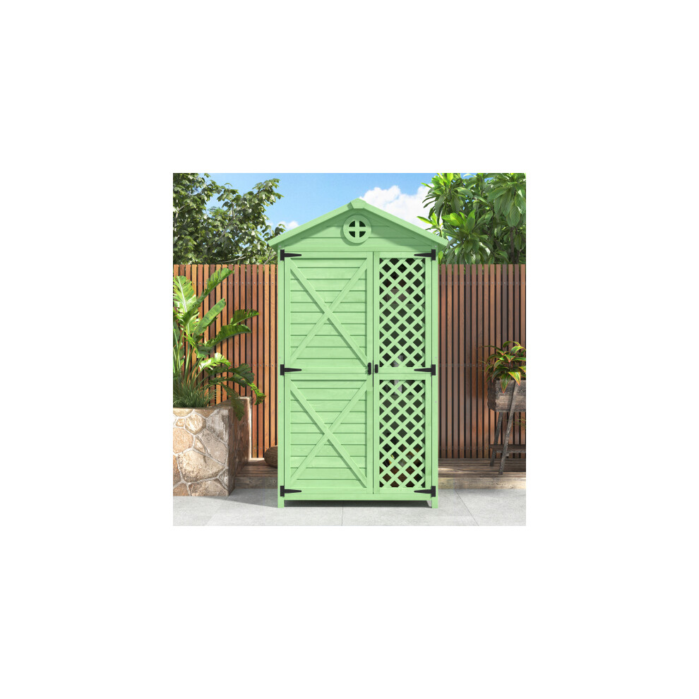 Green Outdoor Wood Garden Furniture Storage Shed,   Fade Free, All Weather Resistant