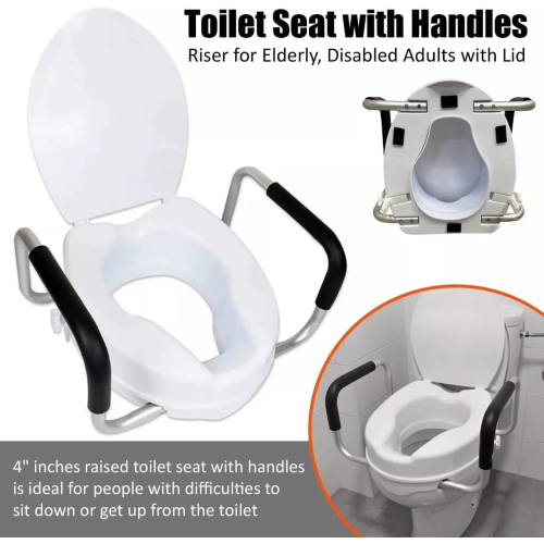 Adjustable Raised Toilet Seat Raiser With Arms Universal Elevated Disability Aid