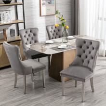 (GreySilver) Set of 4 Lux Velvet Kitchen Dining Chairs Knocker