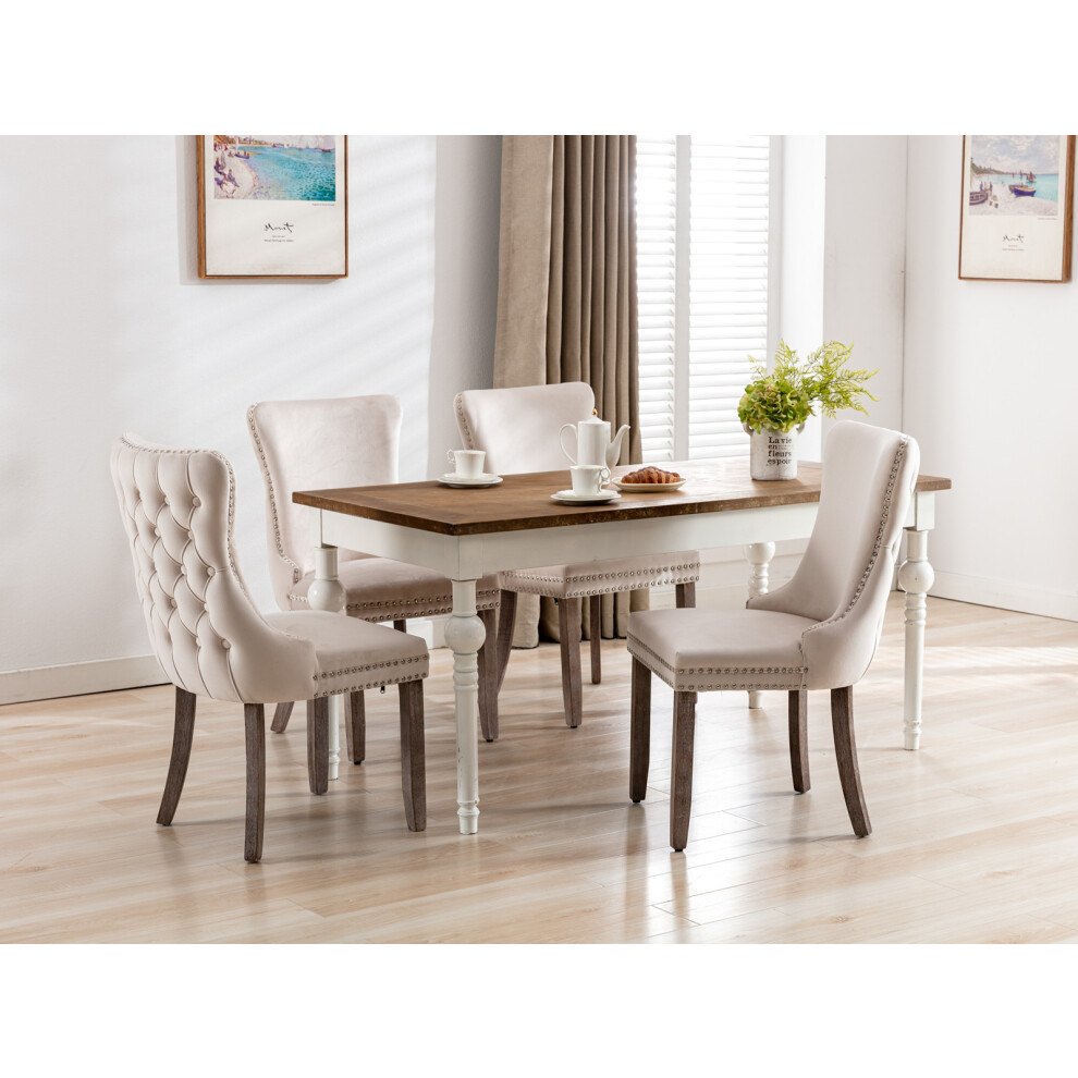 Hometouch (Beige) Set Of 6 Lux Velvet Tufted Kitchen Dining Chairs Cream