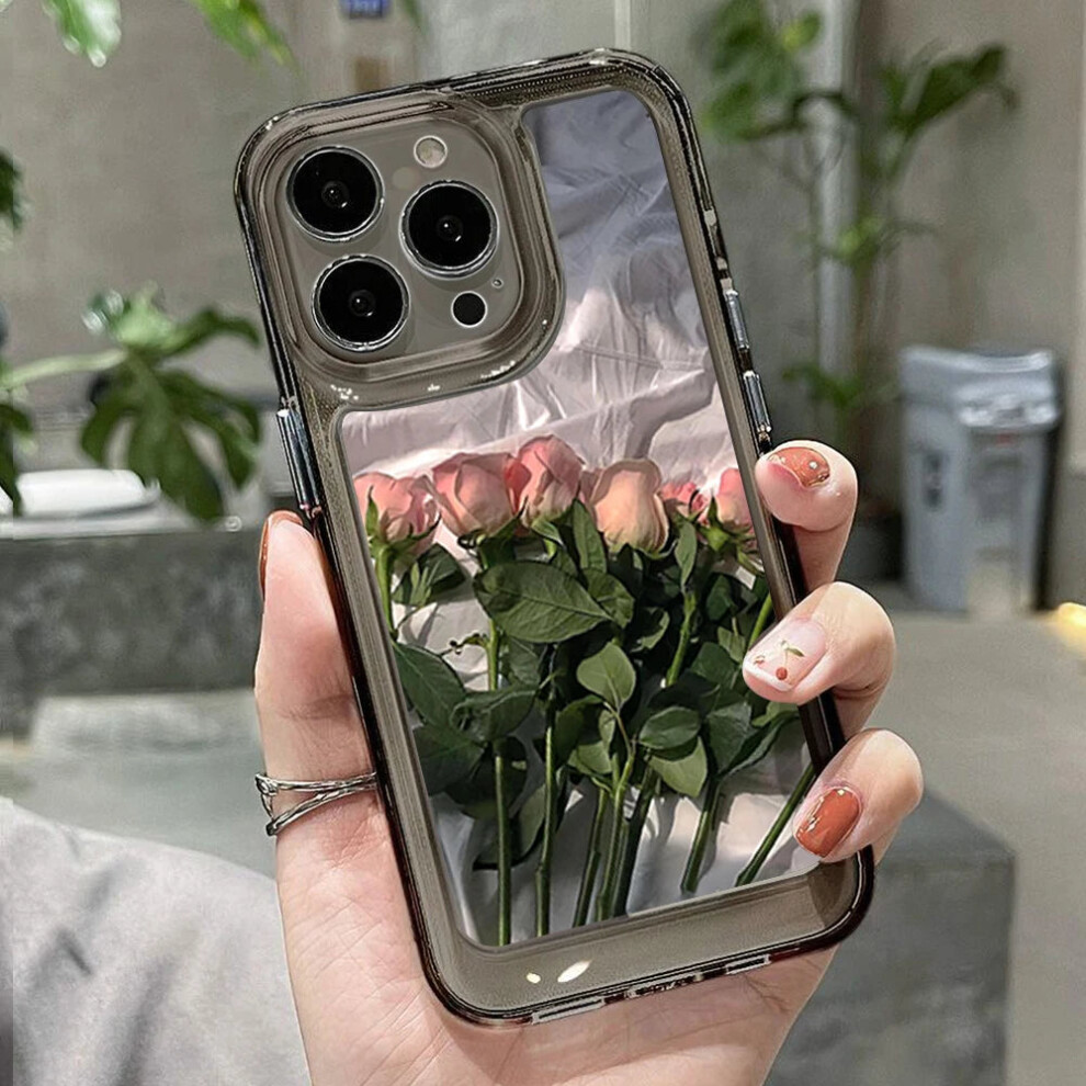 (02Tb76, For Iphone 15 Pro) Rose Flower Clear Phone Case For Iphone 16 15 14 Pro Max Shockproof 3389484561991
