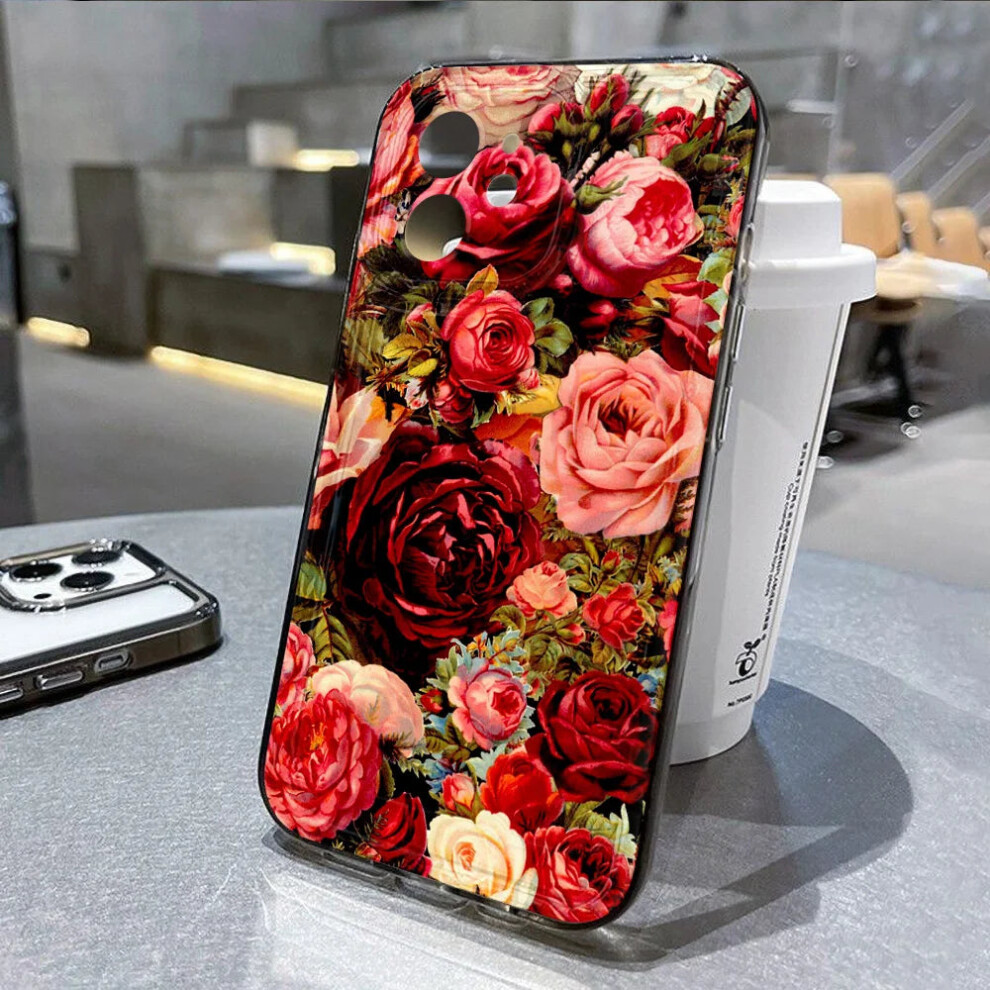 (02C046, For Iphone 15) Rose Flower Clear Phone Case For Iphone 16 15 14 Pro Max Shockproof 8804498241523