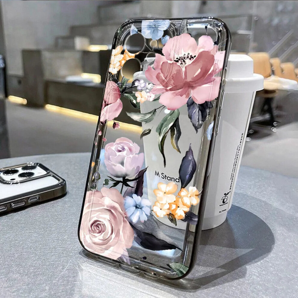 (02Tj51, For Iphone 14 Pro) Rose Flower Clear Phone Case For Iphone 16 15 14 Pro Max Shockproof 6137006946552
