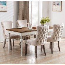 (Beige) Set of 4 Lux Velvet Tufted Kitchen Dining Chairs