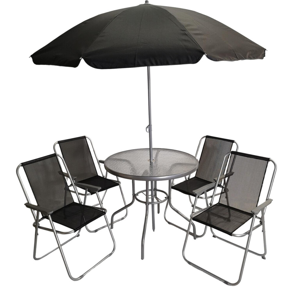Samuel Alexander Unisex Black Seater Garden Table & Chairs Set Folding Chairs Outdoor Glass Table Garden Dining Set W/ Parasol Umbrella Patio Furniture Size 4 - Image 2