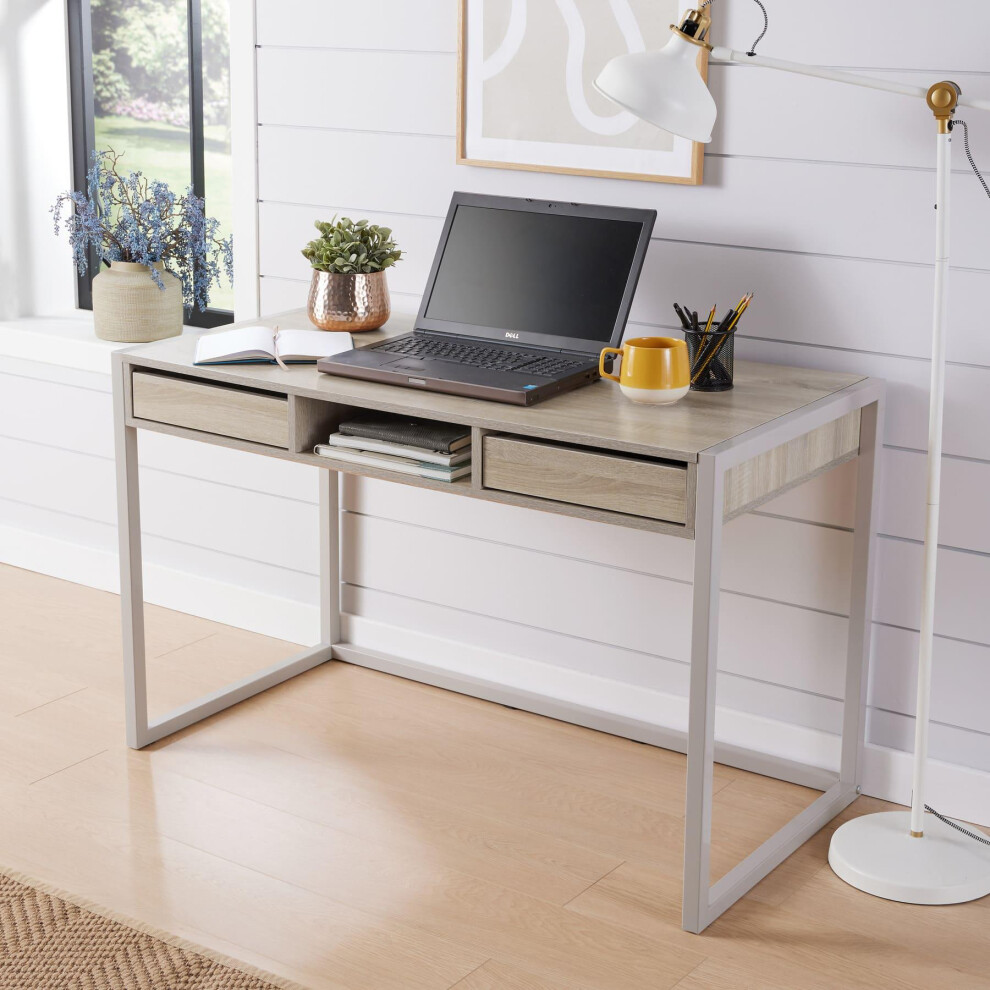 (Oak Effect) Home Source Toronto 2 Drawer Industrial Office PC Desk