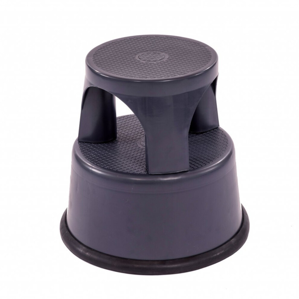 Oypla Heavy Duty Grey Plastic Rolling Kick Step Stool Non Slip - 150kg Capacity