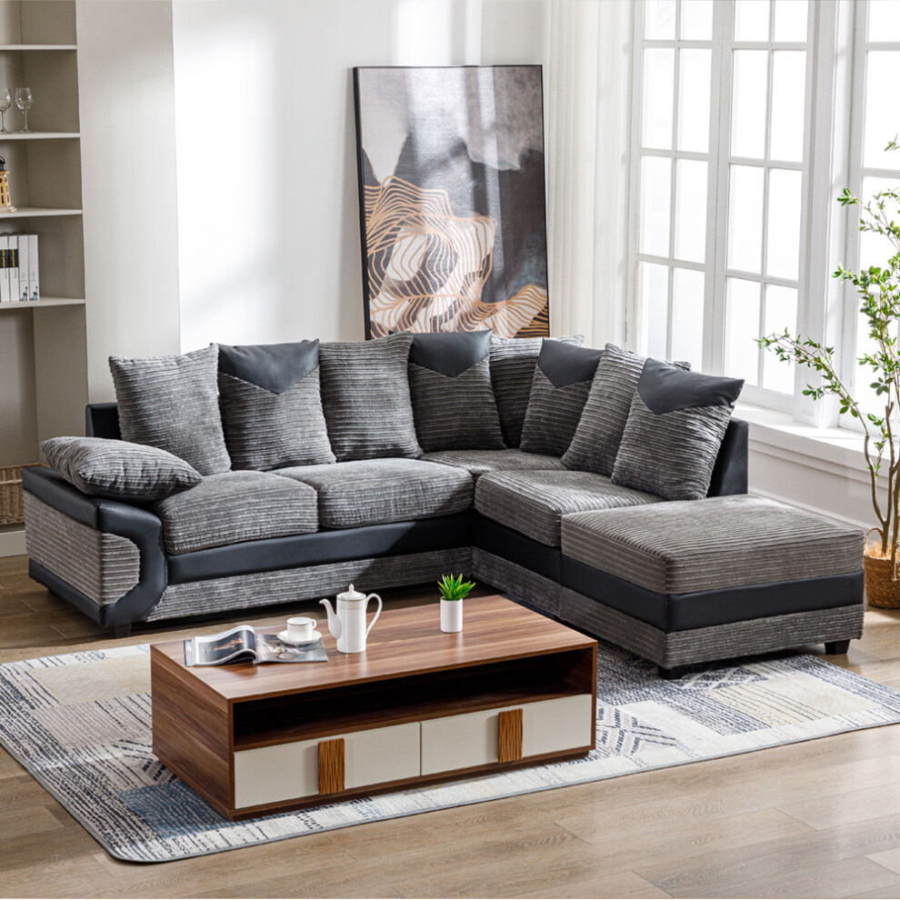 Luxury Life (Right Hand Facing Chaise) Dino Enzo Fabric Cord Corner Sofa Grey And Black
