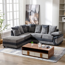 (Left Hand Facing Chaise) Dino Enzo Fabric Cord Corner Sofa Grey and Black