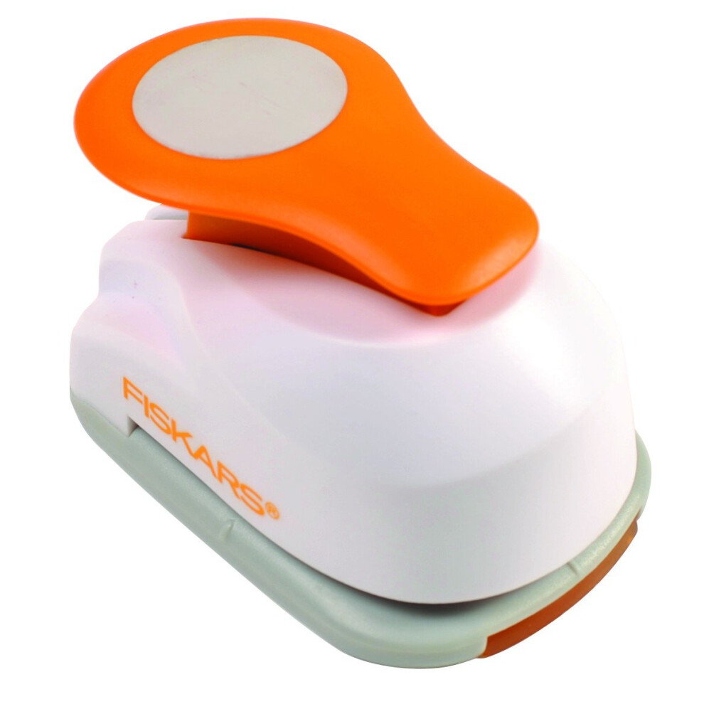 Fiskars Lever Punch M - Circle   2.5 cm  for Left- and Right-Handed use  Quality Steel/Plastic  White/Orange  1004748