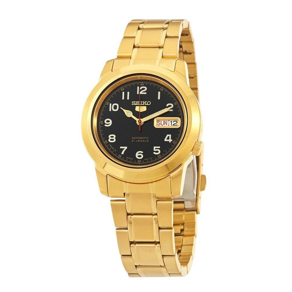 Seiko 5 Gold Tone Stainless Steel Black Dial 21 Jewels Automatic SNKK40J1 Men's Watch