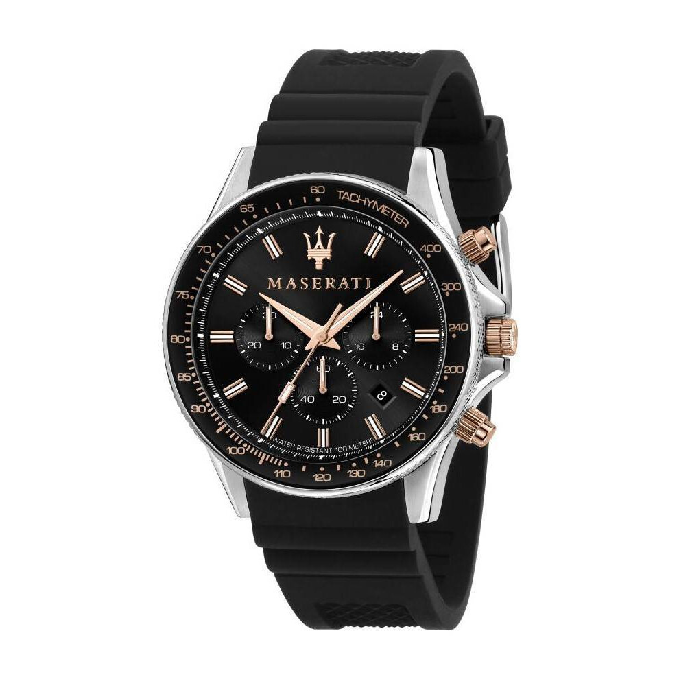 Maserati Sfida Chronograph Silicone Strap Black Dial Quartz R8871640002 100M Men's Watch