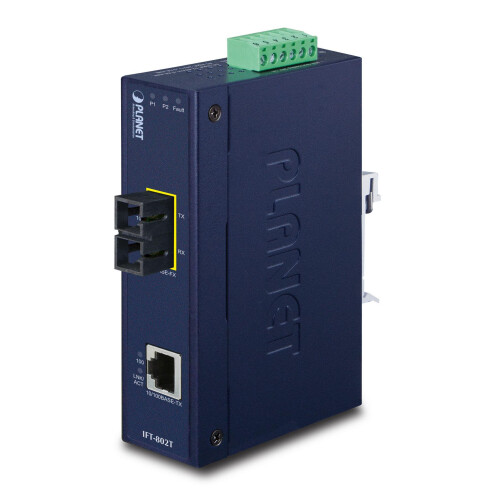 CONVERTISSEUR RJ45/100FX IP30 MULTIMODE SC 2KM -40/75 PLANET TECHNOLOGY CORP. IFT-802T