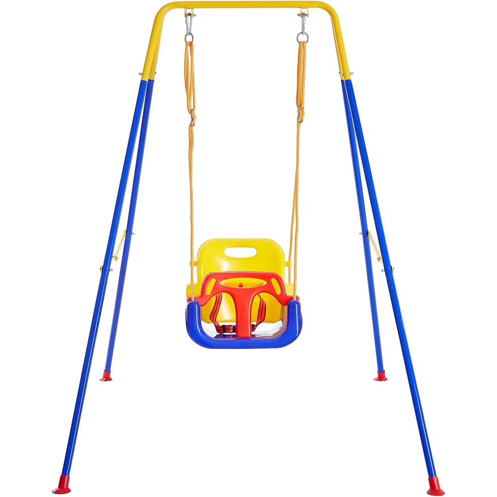 3-in-1 Swing Set for Toddler with 4 Sandbags, Heavy-Duty Kid Swing Set with Safety Harness, for Garden, Indoor/Outdoor Play, Folding Metal Stand