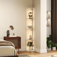 HOMCOM Corner Floor Lamp with Dimmable Warm White LED Light, Oak