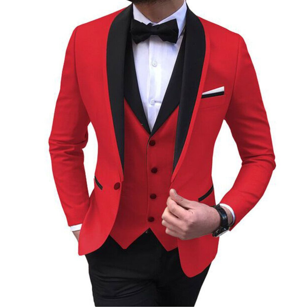 (red, M) Men Suits Slim Fit 3 Pieces Wedding Formal Business Tuxedos One Button-image-OPC-PGWDGVT-NEW