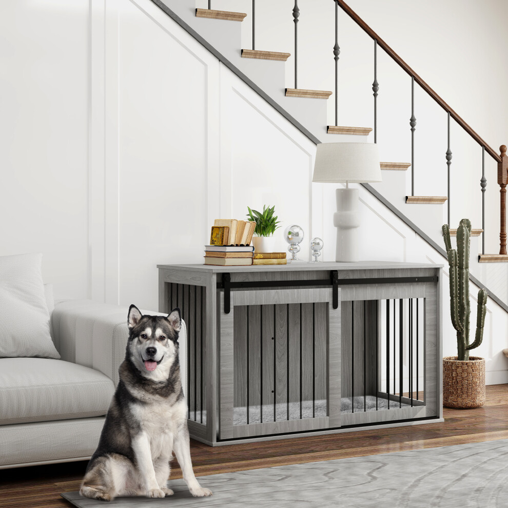 Pawhut Dog Crate Furniture With Removable Cushion For Xl-Sized Dogs - Grey