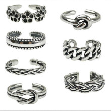 (As show, One size) 7 Pcs Unisex Foot Rings Trendy Fashion Folk-custom Alloy Plating Geometric Seaside Toe Joint Rings Set Opening Rings (Silver)