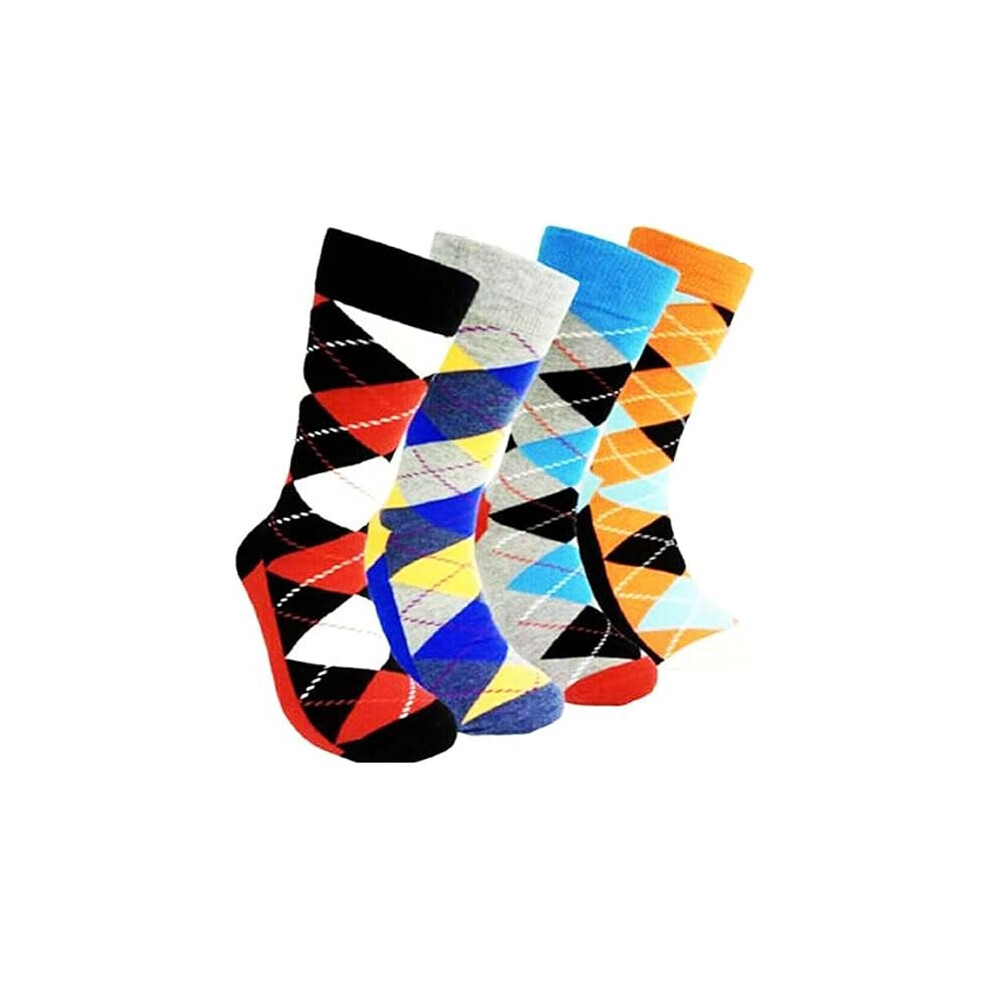 Havfun 6 Pairs Men Argyle Diamond Design Bright Cotton Rich Socks Size Uk6-11 Multicoloured
