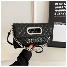(Black) Chain underarm folding handbag single shoulder crossbody bag