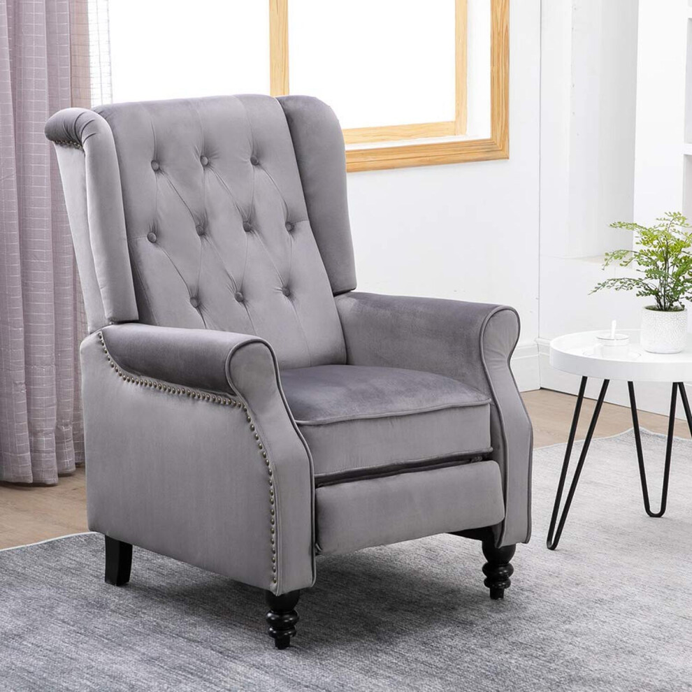 Luxury Life (, Velvet) Althorpe Wing Back Fireside Recliner Velvet / Leather Manual Armchair Sofa Chair Grey