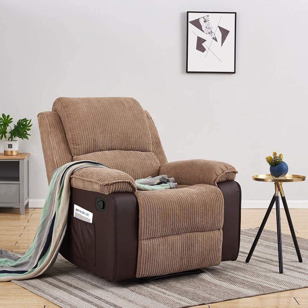 (Brown) Portobella Manual Recliner Armchair in Jumbo Cord Fabric